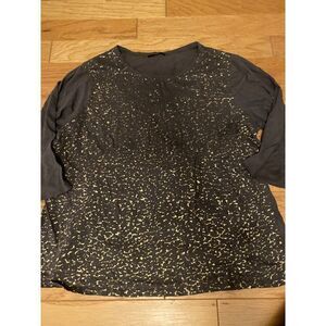 Tahari, women's brown and gold speckled 3/4 sleeve cotton blouse size large
